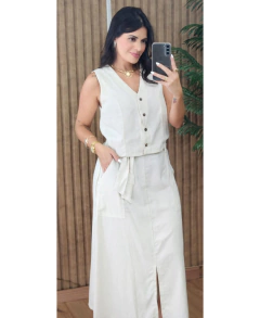 Conjunto de Saia em Linho Carlota com elastano - Tati Perale Modas 