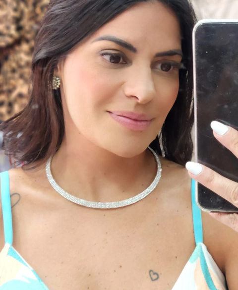 Colar Choker de Strass Prateado e Dourado
