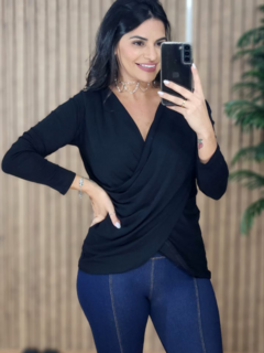Blusa Transpassada Manga Longa Viscolycra - Tati Perale Modas 