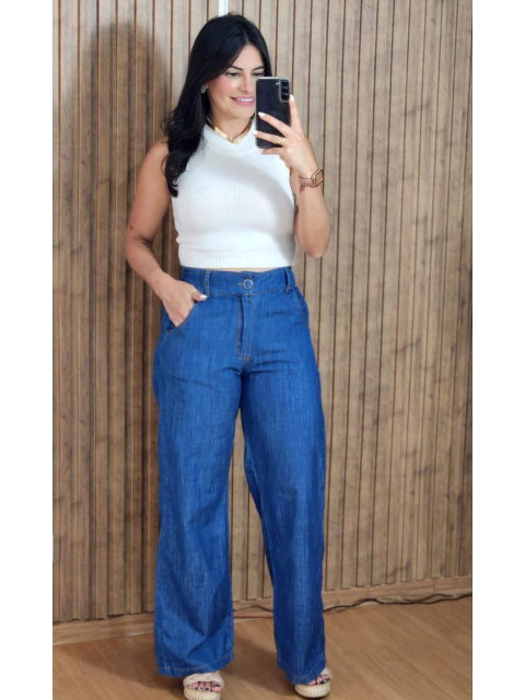 Calça Pantalona Em Jeans Levinho