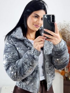 Jaqueta Puffer Veludo com Paetê