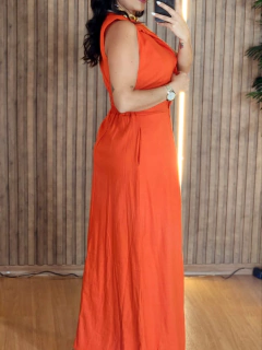 Vestido Longo linho com Gola