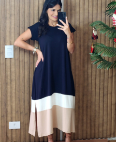 Vestido Longo Viscolycra Bicolor com manga - loja online