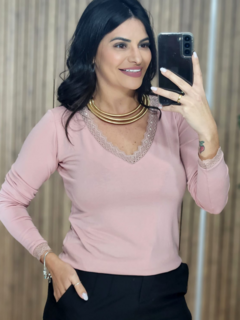 Blusa Básica Renda Manga Longa - comprar online