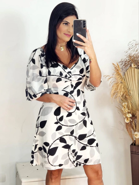 Vestido Mariana Flor de Viscolinho com Lastex