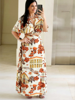 Vestido Saia e Croped Crepe duna com Amarração