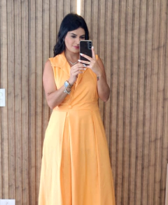 Vestido Longo linho com Gola - comprar online