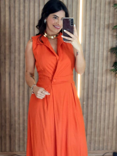 Vestido Longo linho com Gola - Tati Perale Modas 