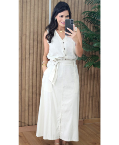 Conjunto de Saia em Linho Carlota com elastano - Tati Perale Modas 