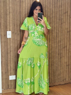 Vestido Longo Folhagens Em Viscolinho - comprar online