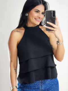 Blusa Regata Com Babadinho Em Crepe Duna - Tati Perale Modas 