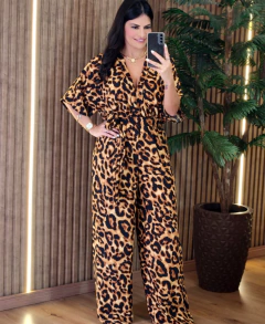 Imagem do Macacão Pantalona Crepe duna Com Mangas