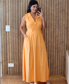 Vestido Longo linho com Gola