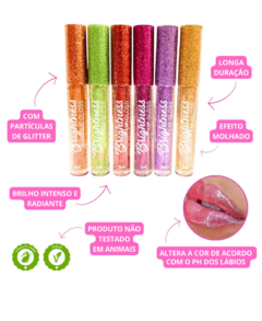 Lip Gloss Brightness Super Brilho Labial com Glitter Longa Duração 6 Cores Bella Femme - comprar online