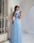 Vestido de Festa Longo em Tule com Detalhes Acetinados Nula Manga com Babados