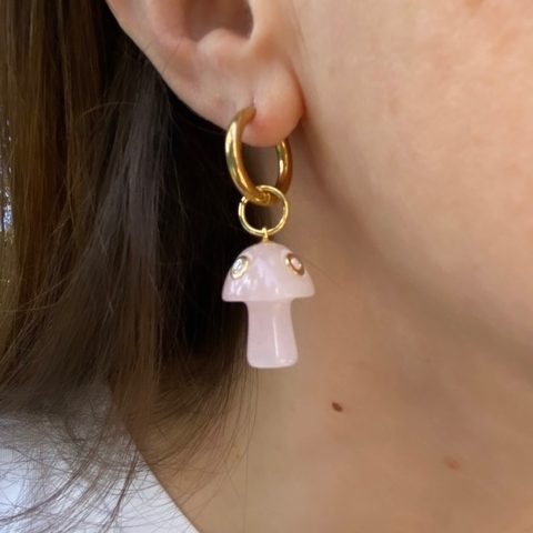 BRINCO COGUMELO QUARTZO ROSA