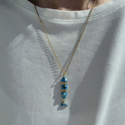 Colar Peixe Esmaltado Turquesa - comprar online