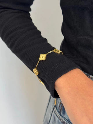 Pulseira Trevo Dourada | Aço Inoxidável