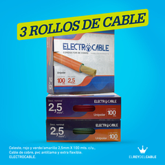 Cable Unipolar Eléctrico 2.5mm Pack x 3 unidades - Electrocable