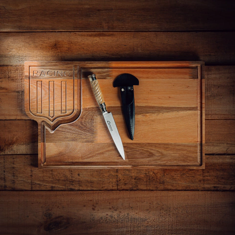 CUCHILLO PREMIUM de Ciervo y Alpaca + Tabla asador RACING