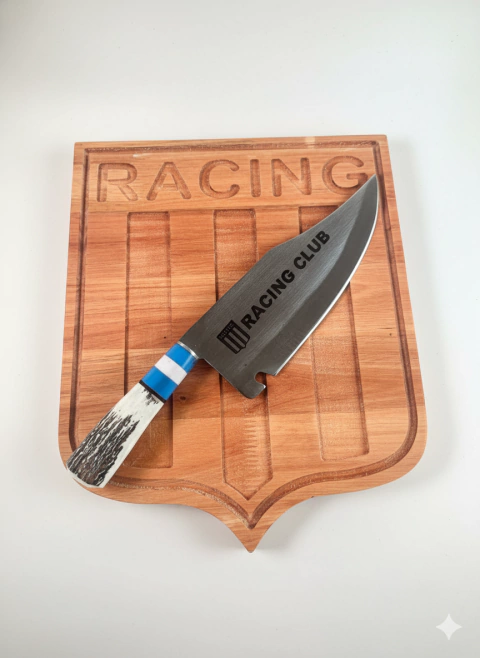Tabla Asado Oficial RACING + Cuchilla Parrillera Bowie de LA ACADE - comprar online