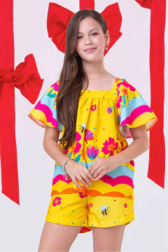 Conjunto Menina Mili Amarelo Flores (Batinha + Short)