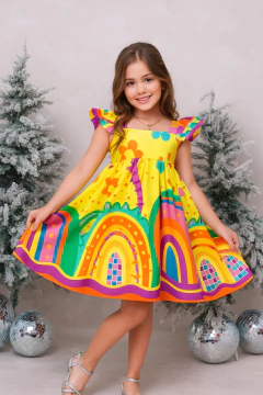 Vestido Infantil Alice Barrado Amarelo