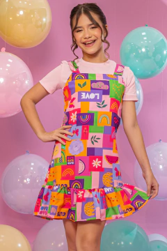Salopete Samara Estampado Love (salopete + blusa)-SEM TROCA OU DEVOLUÇÃO