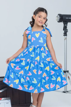 Vestido Infantil Mirla Azul Corações