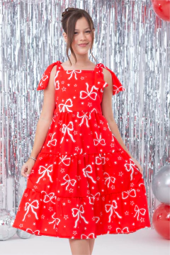 Vestido Infantil Eliza Vermelho Laços