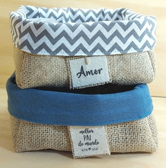 Cesta Tons de Azul - Linho - Dia dos Pais - Craft.Mimo