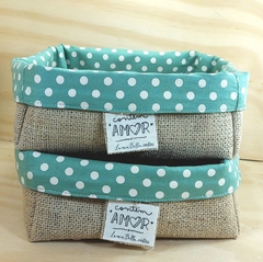 Cesta Poá - Verde Menta - Cesta de Presentes - Tag Personalizada - Juta & Tecido