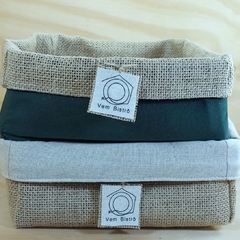 Cesta Juta & Linho - Com Amor & Com Carinho - Verde e Cru- Cesta de Presente Personalizada - comprar online