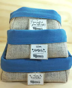 Cesta de Presentes - Linho Azul - Mensagens - Logotipo Personalizado - Mercearia, Empório e Guloseimas