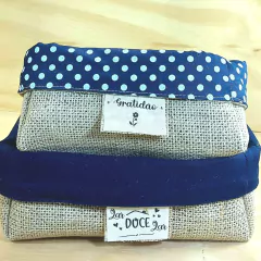 Cesta Poá - Fé na Vida - Azul - Cesta de Presentes - Tag Personalizada - Juta & Tecido - comprar online
