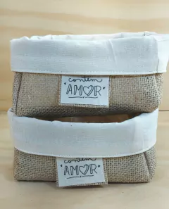 Cesta Juta & Tecido - Logotipo - Algodão Cru - Cesta de Presentes - Tag Personalizada - Craft.Mimo