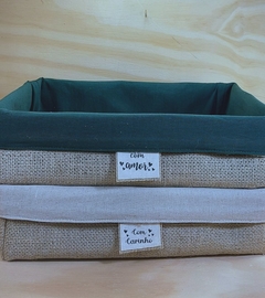 Cesta Juta & Linho - Contém Amor - Verde e Cru- Cesta de Presente Personalizada - Craft.Mimo