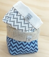Cachepô Zig Zag - Azul e Cinza - Chevron - Algodão Cru, Cores e Estampas