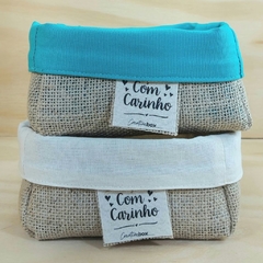 Cesta Juta & Linho - Mensagens - Tons Pastéis - Cesta de Presentes - Tag Personalizada - Craft.Mimo