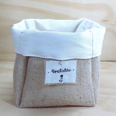 Cachepô Grande Para Ser Feliz - Algodão Cru - Tag Personalizada - Juta & Tecido - comprar online