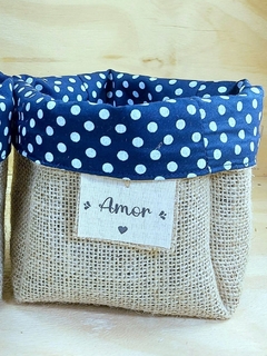 Cachepô Grande Força, Foco, Fé e Café - Azul - Tag Personalizada - Juta & Tecido - comprar online