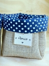 Cachepô Grande Amor - Poá Azul - Tag Personalizada - Juta & Tecido