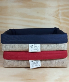 Cesta Juta & Linho - Mensagens - Azul e Vermelho - Cesta de Presentes - Tag Personalizada - loja online