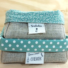 Imagem do Cesta Poá - Verde Menta - Cesta de Presentes - Tag Personalizada - Juta & Tecido