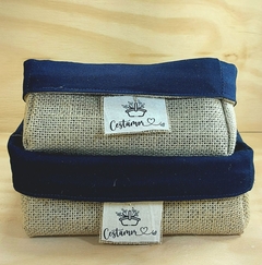 Cesta Juta & Linho - Contém Amor - Azul Marinho - Cesta de Presentes - Tag Personalizada - Craft.Mimo