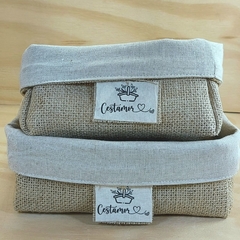 Cesta Juta & Linho - Empório - Tecido Cru - Cesta de Presentes - Tag Personalizada - Craft.Mimo