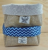 Cachepô Cuia Sweet Home - Linho Cru - Chevron Azul - Tag Personalizada - Juta & Tecido