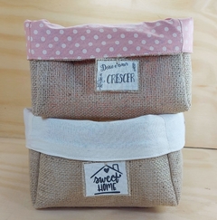 Cachepô Rosé Poá - Fé - Tag Personalizada - Juta & Tecido - loja online