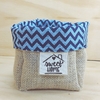 Cachepô Grande Sweet Home - Zig Zag Azul Chevron - Tag Personalizada - Juta & Tecido