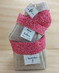 Imagem do Cachepô Gratidão e Amor - Vermelho - Tag Personalizada - Juta & Tecido